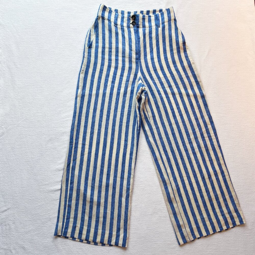 Boden Striped Linen Pants, Wide Leg, High Waist, 6P, EUC